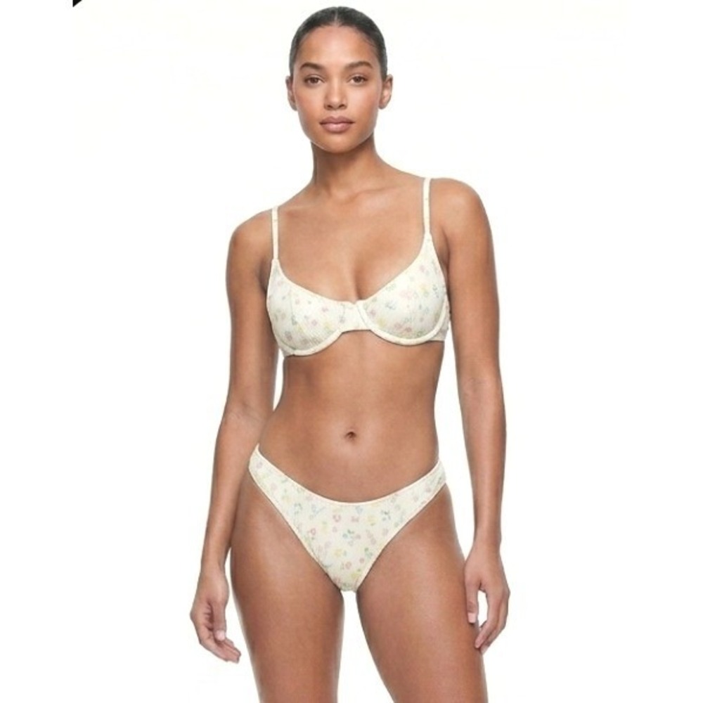 PacSun Swim Eco Bikini Set Women XXS/XS Cream Floral Ribbed Underwire Coquette